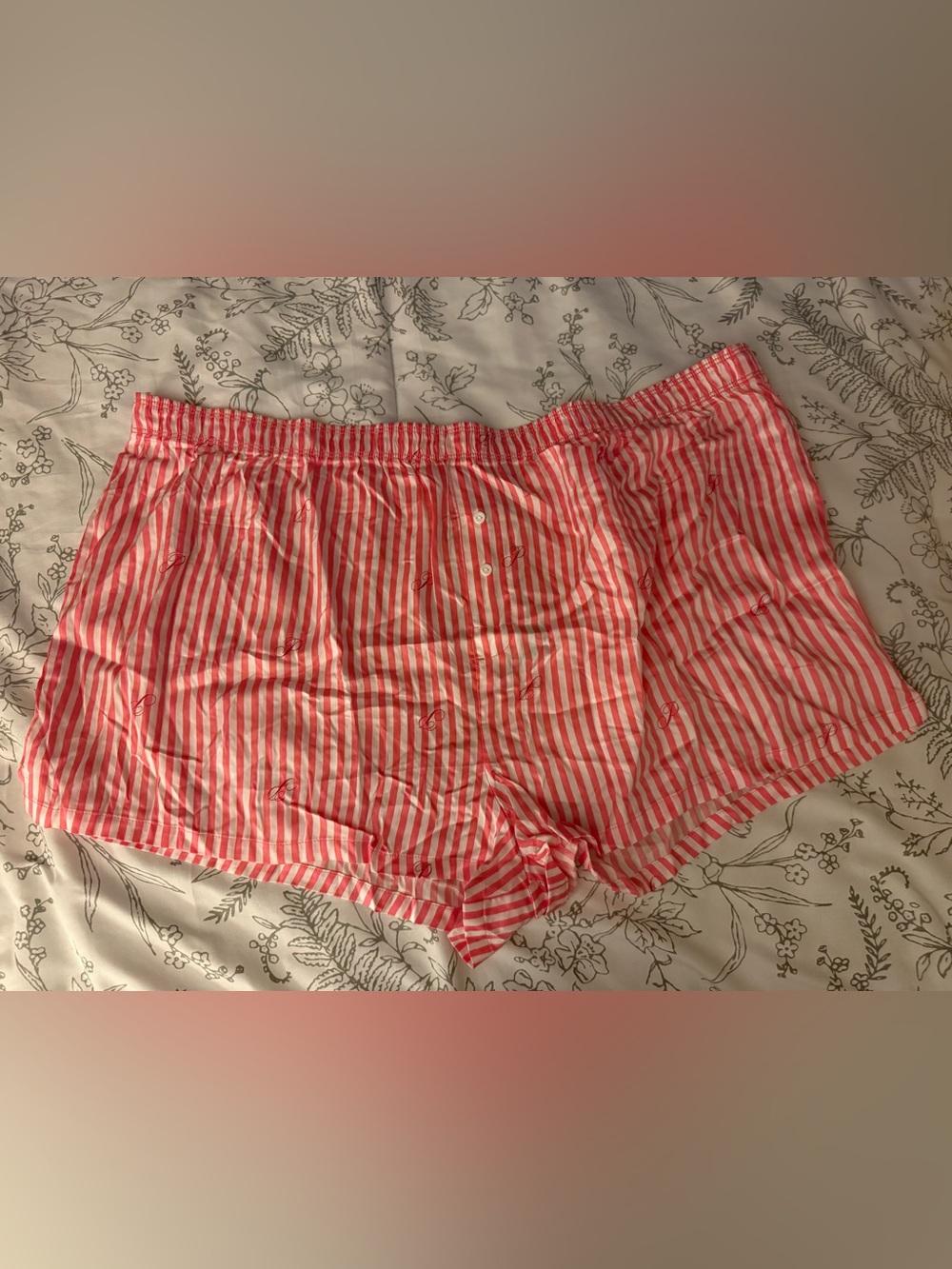 PINK Victoria's Secret Coral and White Striped Lounge Shorts
